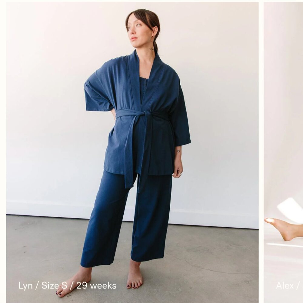 STORQ 3-Piece Lounge Set Navy Blue Robe, Tank, Pants Maternity & Postpartum